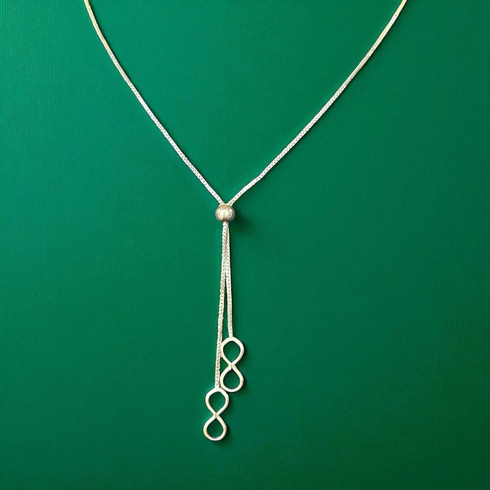 Unique Sterling Silver 18" Long Chain Two Infinity Endings Box Chain Dainty 2.9g